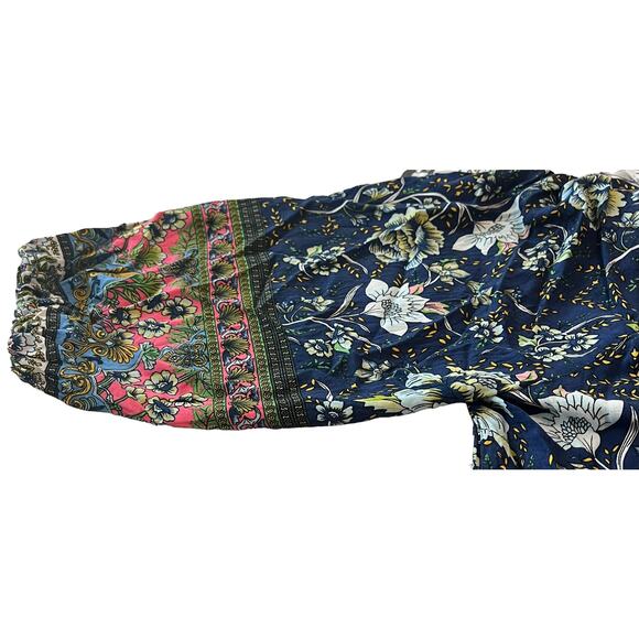 C + D + M ABOVE ANKLE V-NECK TUNIC DRESS, WOMENS, XL-NAVY WITH MULTICOLOR FLORAL - Picture 7 of 10